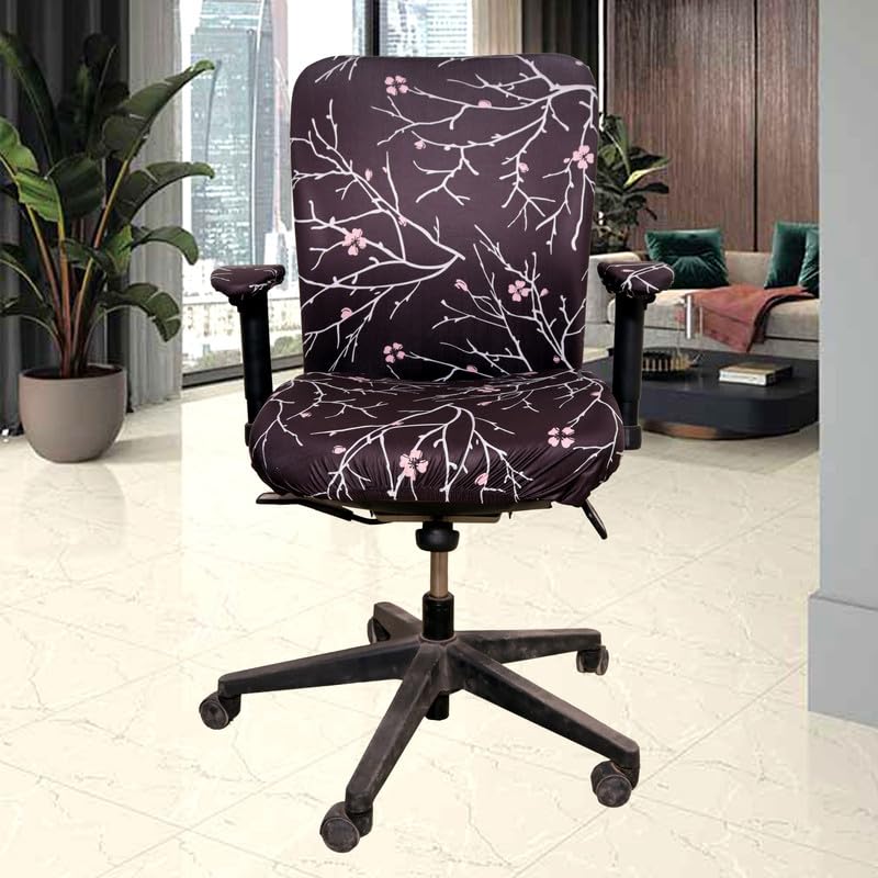 ELEGANTA Stretchable Office Chair Covers with Arm Rest Covers | Removable | Washable | Branch Black