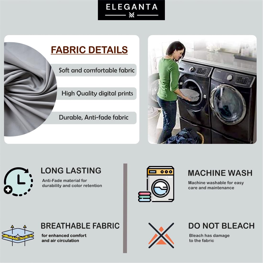 ELEGANTA Stretchable Office Chair Covers with Arm Rest Covers | Removable | Washable | Solid Grey