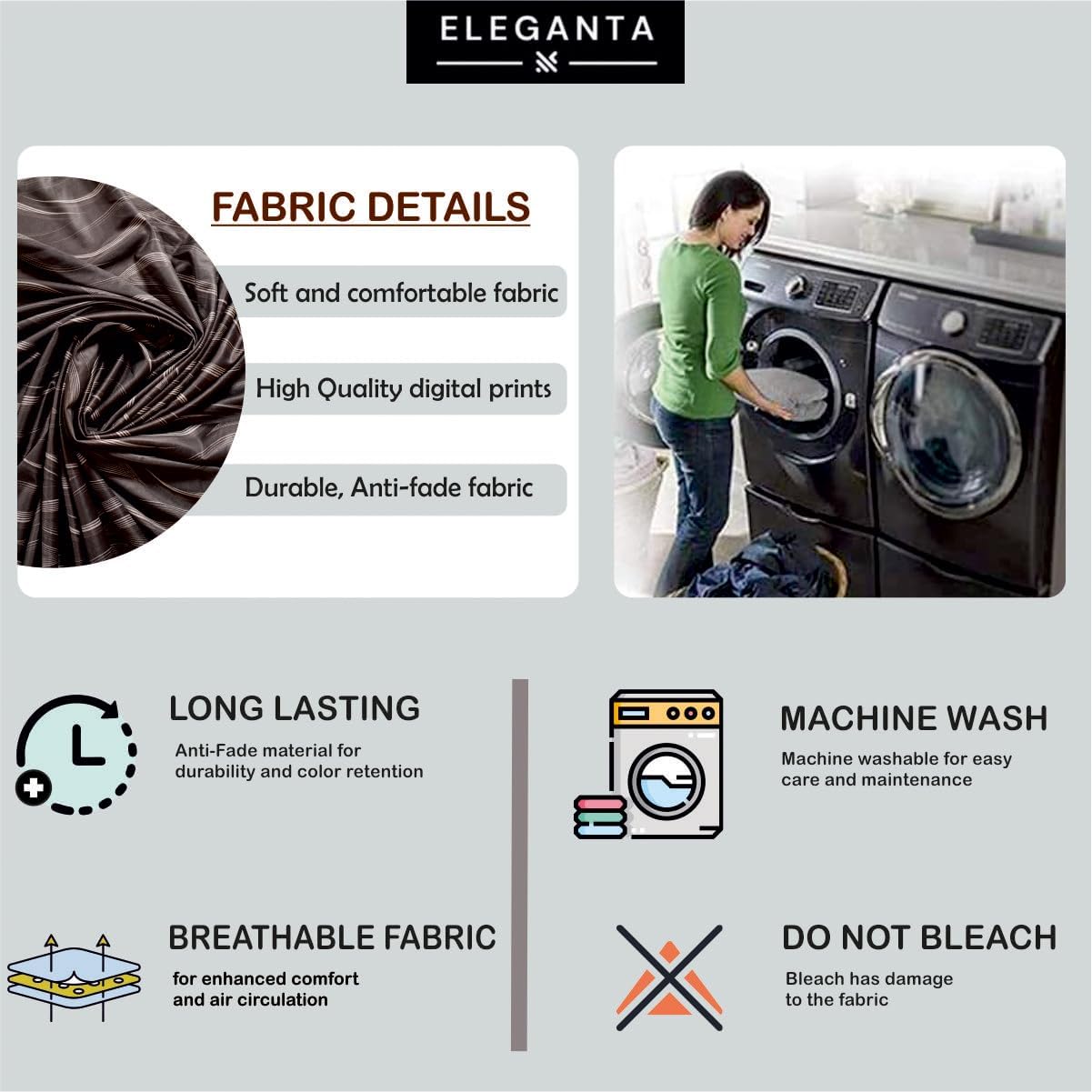 ELEGANTA Stretchable Office Chair Cover Set with Headrest & Armrest Covers | Soft & Washable Office Computer Desk Chair Slipcover | Brown Leaf