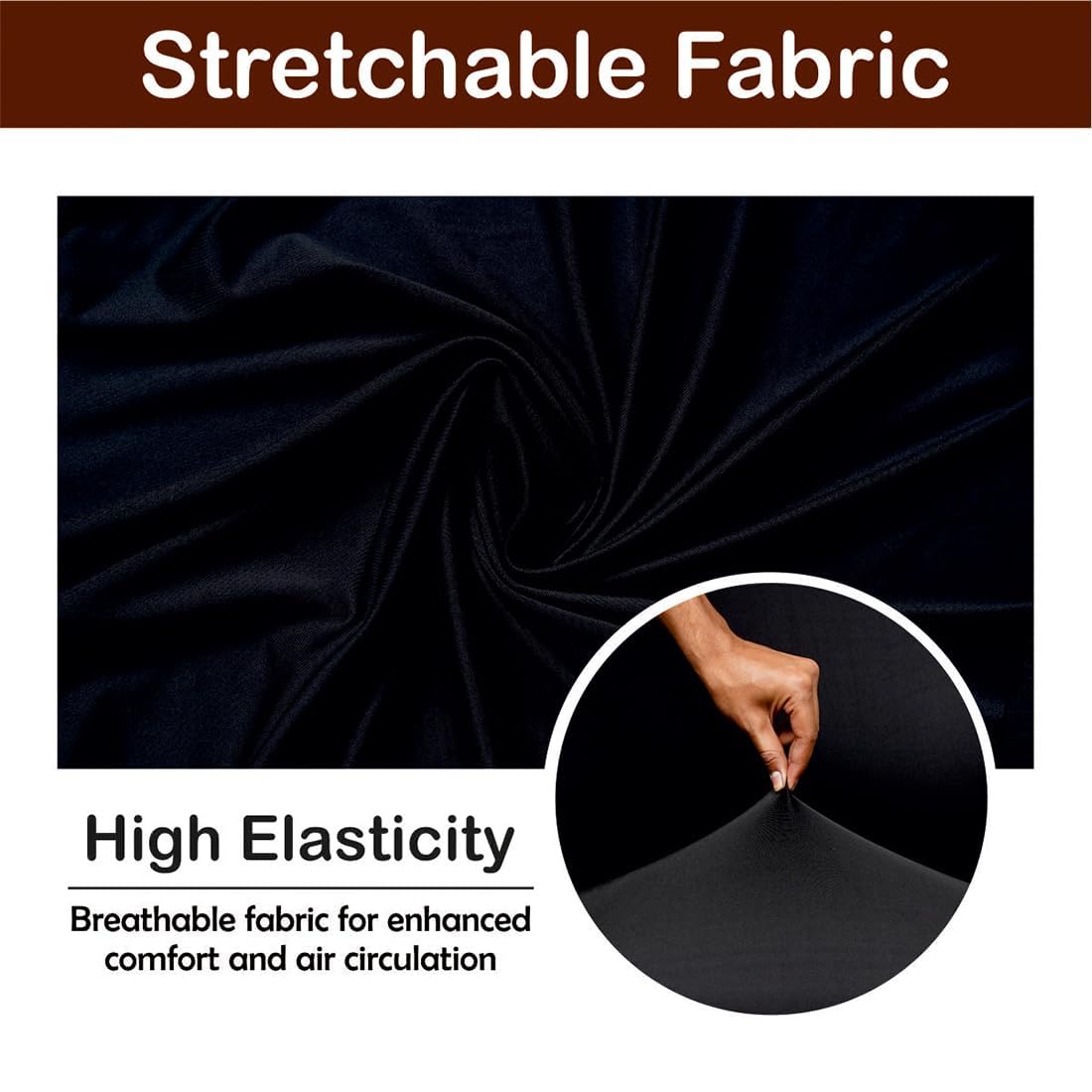 ELEGANTA Stretchable Office Chair Cover Set with Headrest & Armrest Covers | Soft & Washable Office Computer Desk Chair Slipcover | Solid Black