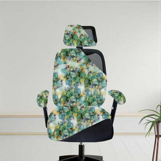 ELEGANTA Stretchable Office Chair Cover Set with Headrest & Armrest Covers | Soft & Washable Office Computer Desk Chair Slipcover | Marble Green
