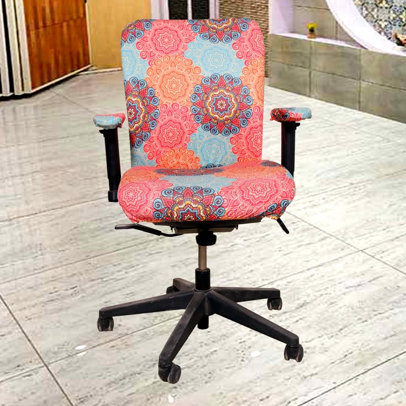 ELEGANTA Stretchable Office Chair Covers with Arm Rest Covers | Removable | Washable | Multi Mandala