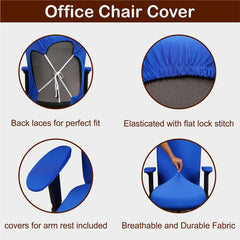 ELEGANTA Stretchable Office Chair Covers with Arm Rest Covers | Removable | Washable | Royal Blue