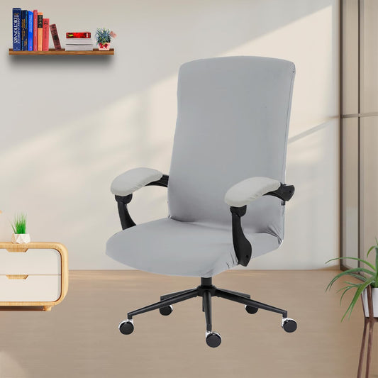 ELEGANTA Stretchable Boss Office Chair Covers with Armrest Covers | Solid and Printed Slipcovers | Solid Grey