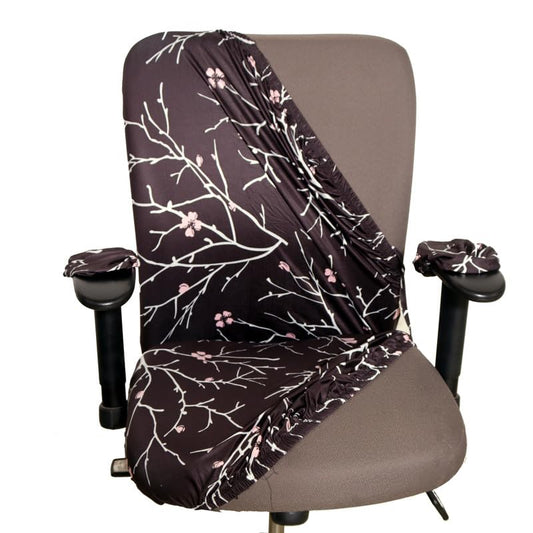 ELEGANTA Stretchable Office Chair Covers with Arm Rest Covers | Removable | Washable | Branch Black