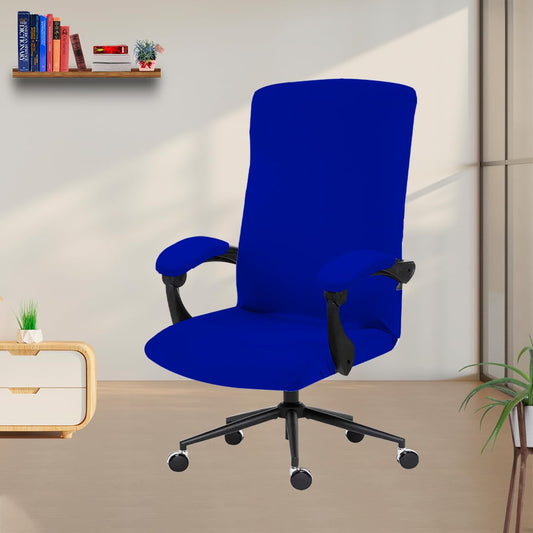 ELEGANTA Stretchable Boss Office Chair Covers with Armrest Covers | Solid and Printed Slipcovers | Royal Blue