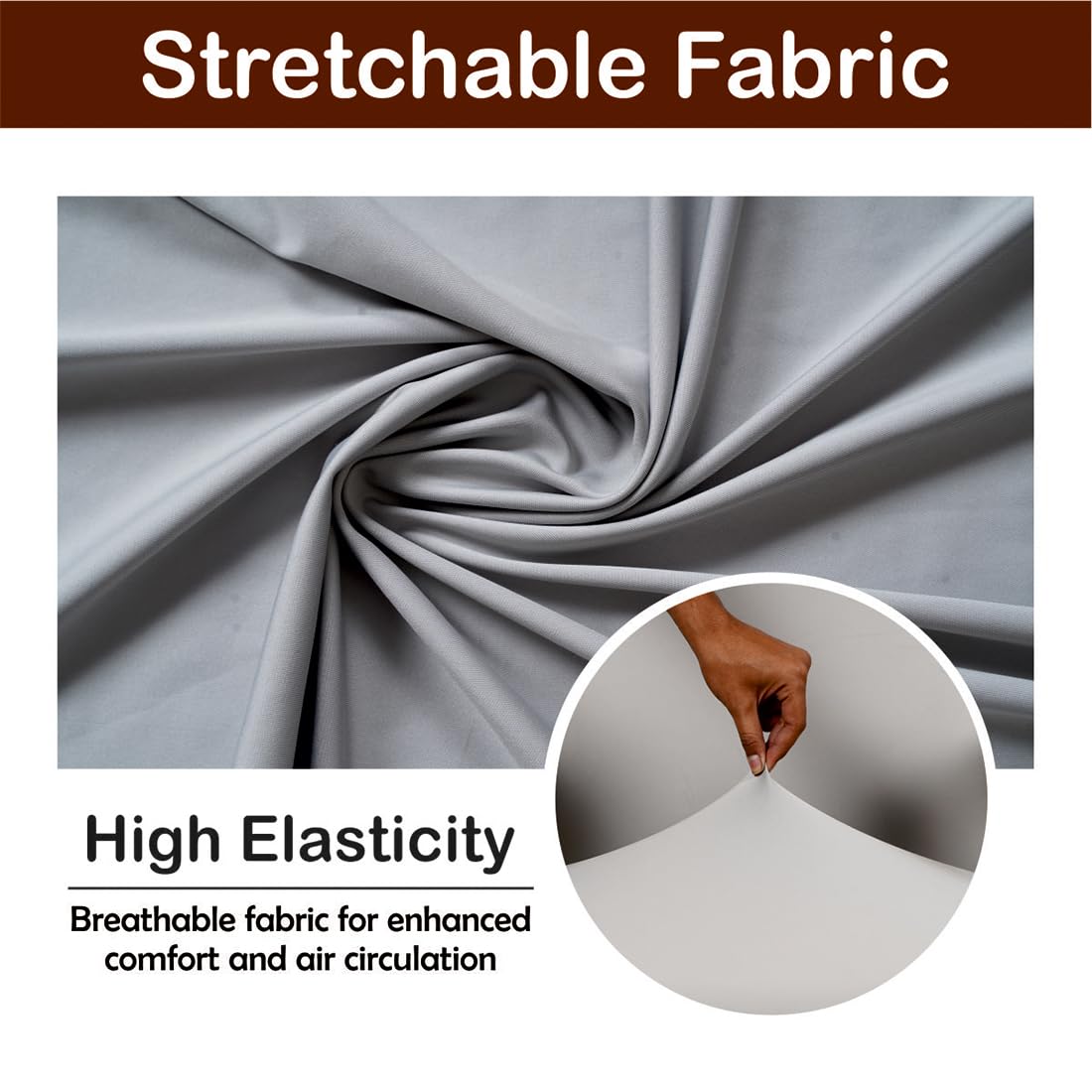 ELEGANTA Stretchable Office Chair Covers with Arm Rest Covers | Removable | Washable | Solid Grey