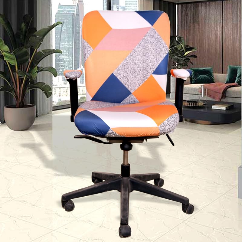 ELEGANTA Stretchable Office Chair Covers with Arm Rest Covers | Removable | Washable | Multi Prism