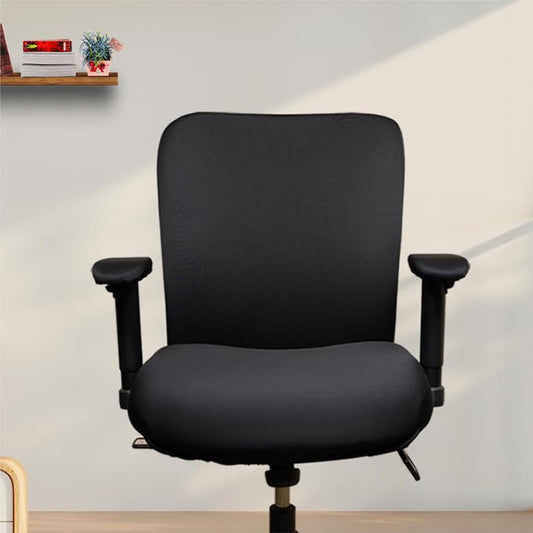 ELEGANTA Stretchable Office Chair Covers with Arm Rest Covers | Removable | Washable | Solid Black