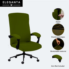 ELEGANTA Executive Office Chair Cover with Armrest Covers - 220 GSM Stretchable & Washable Anti-Slip Chair cover for Big and high backrest office Chair| Olive Green