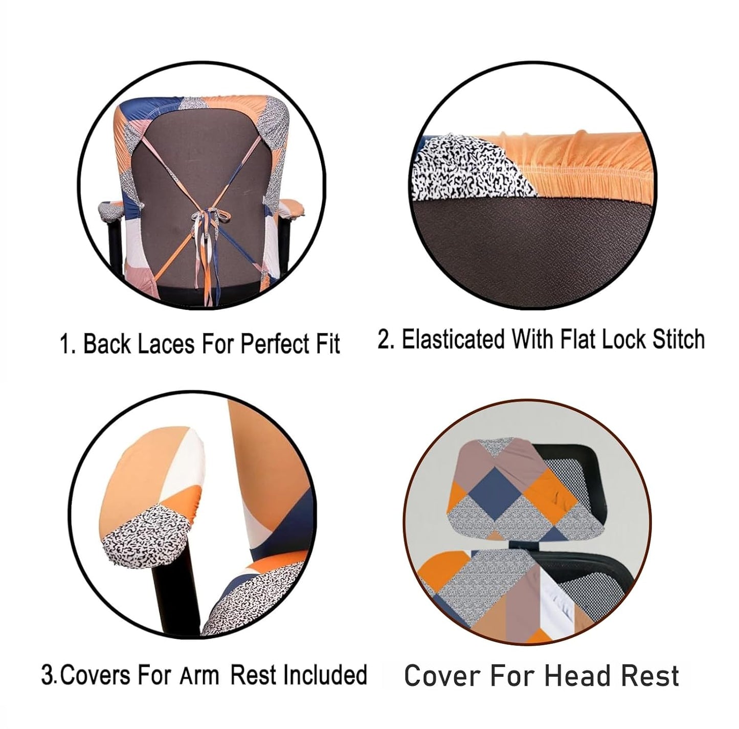 ELEGANTA Stretchable Office Chair Cover Set with Headrest & Armrest Covers | Soft & Washable Office Computer Desk Chair Slipcover | Multi Prism