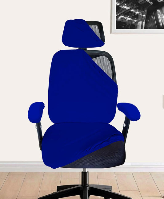 ELEGANTA Stretchable Office Chair Cover Set with Headrest & Armrest Covers | Soft & Washable Office Computer Desk Chair Slipcover | Royal Blue