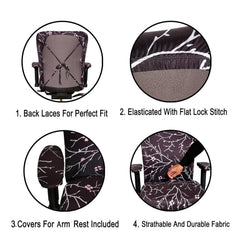 ELEGANTA Stretchable Office Chair Covers with Arm Rest Covers | Removable | Washable | Branch Black