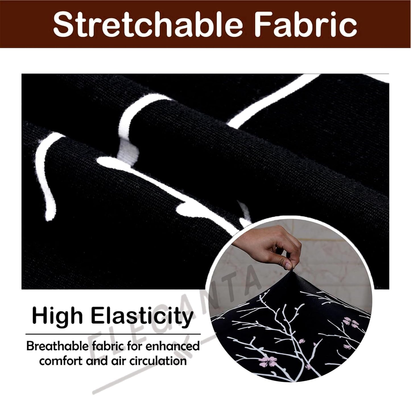 ELEGANTA Stretchable Office Chair Cover Set with Headrest & Armrest Covers | Soft & Washable Office Computer Desk Chair Slipcover | Branch Black