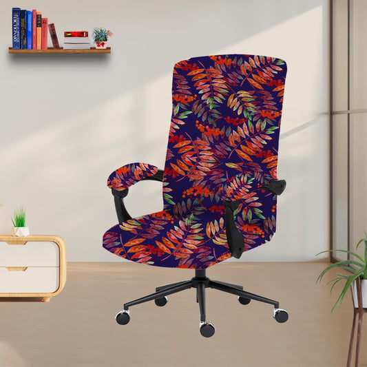 ELEGANTA Stretchable Boss Office Chair Covers with Armrest Covers | Solid and Printed Slipcovers | Red Blue Fern