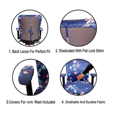 ELEGANTA Stretchable Office Chair Covers with Arm Rest Covers | Removable | Washable | Dark Blue Lotus