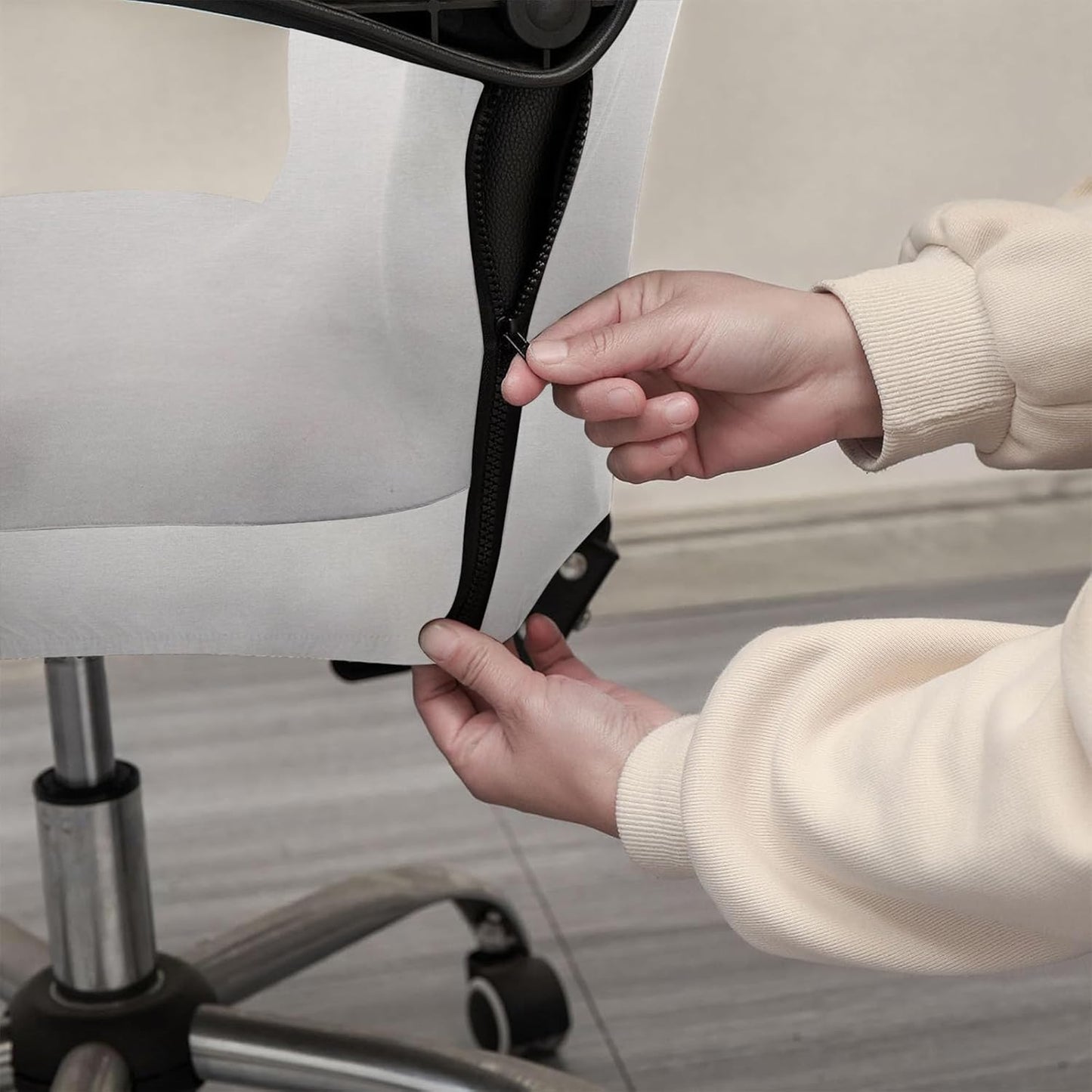 ELEGANTA Stretchable Boss Office Chair Covers with Armrest Covers | Solid and Printed Slipcovers | Solid Grey