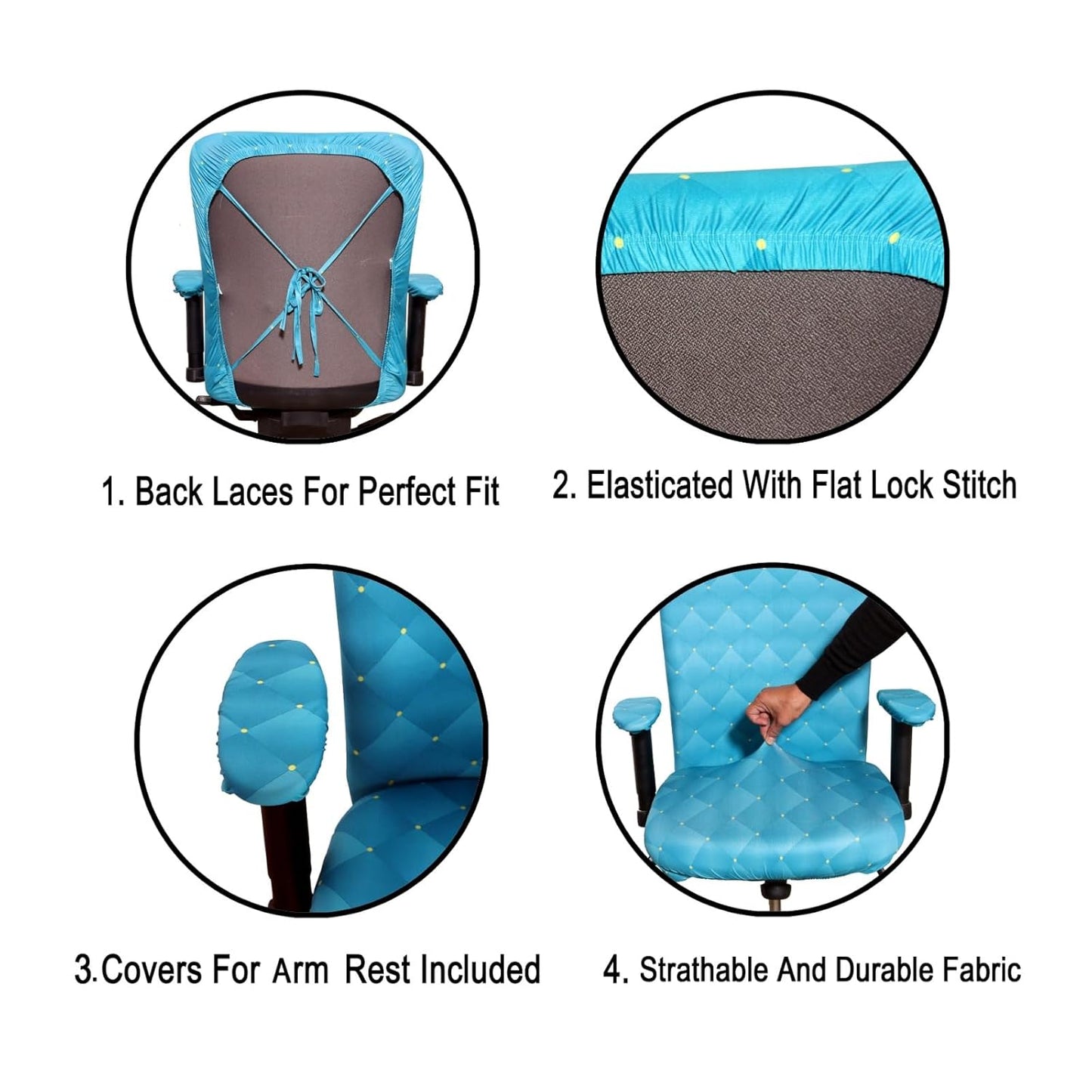 ELEGANTA Stretchable Office Chair Covers with Arm Rest Covers | Removable | Washable | Green Polka