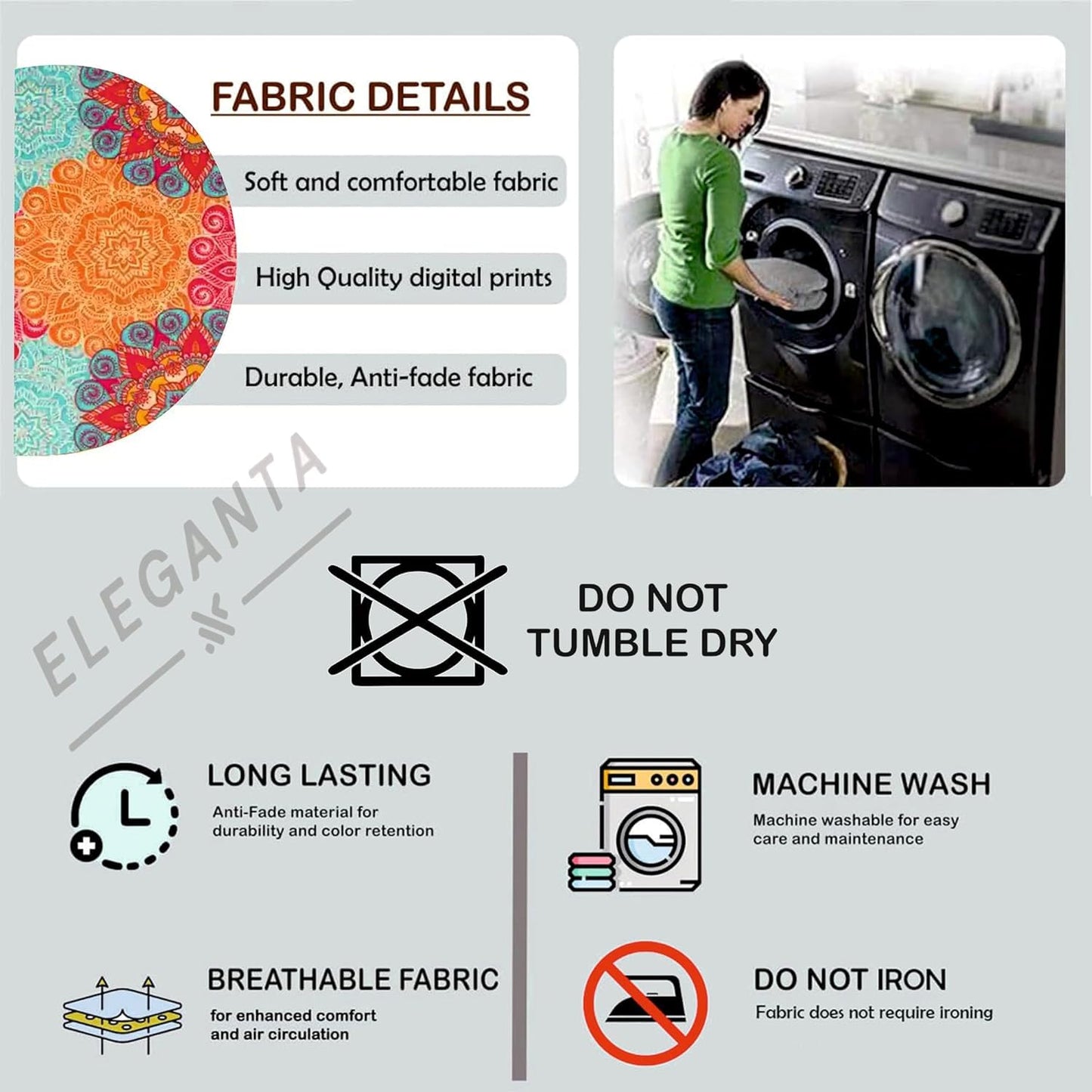 ELEGANTA Stretchable Office Chair Cover Set with Headrest & Armrest Covers | Soft & Washable Office Computer Desk Chair Slipcover | Multi Mandala