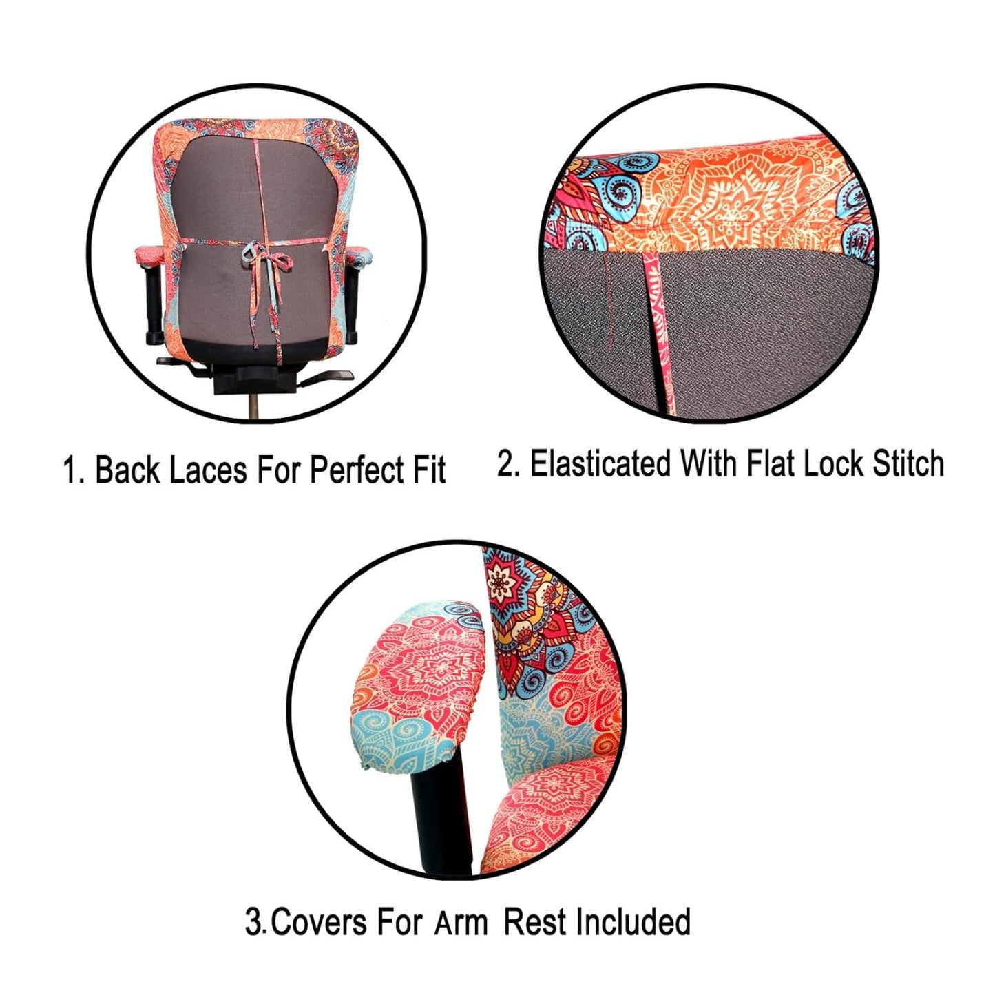 ELEGANTA Stretchable Office Chair Covers with Arm Rest Covers | Removable | Washable | Multi Mandala