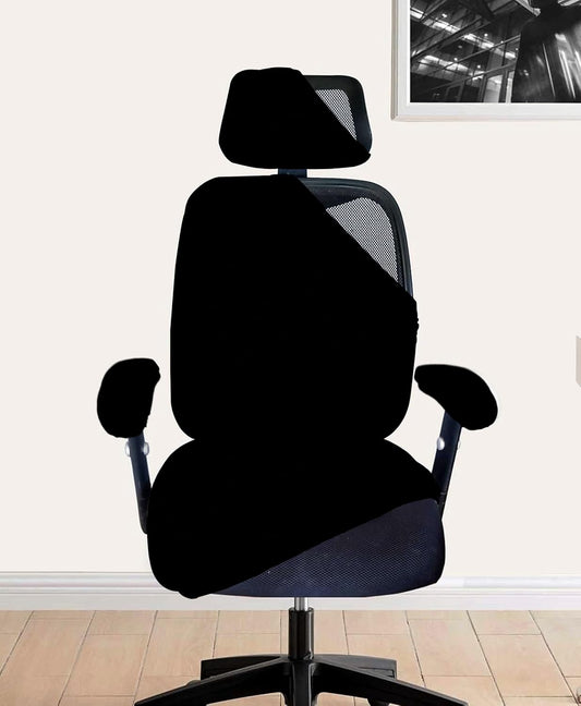 ELEGANTA Stretchable Office Chair Cover Set with Headrest & Armrest Covers | Soft & Washable Office Computer Desk Chair Slipcover | Solid Black