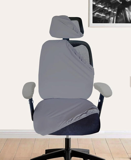 ELEGANTA Stretchable Office Chair Cover Set with Headrest & Armrest Covers | Soft & Washable Office Computer Desk Chair Slipcover | Solid Grey