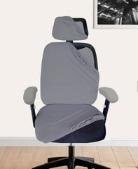 ELEGANTA Stretchable Office Chair Cover Set with Headrest & Armrest Covers | Soft & Washable Office Computer Desk Chair Slipcover | Solid Grey