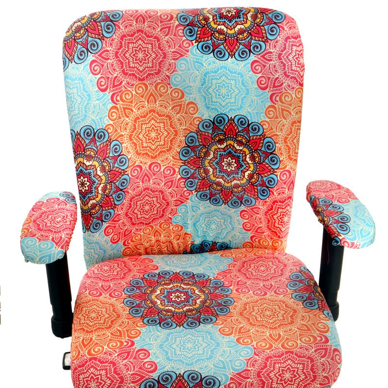 ELEGANTA Stretchable Office Chair Covers with Arm Rest Covers | Removable | Washable | Multi Mandala