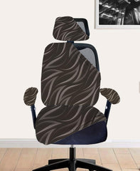 ELEGANTA Stretchable Office Chair Cover Set with Headrest & Armrest Covers | Soft & Washable Office Computer Desk Chair Slipcover | Brown Leaf
