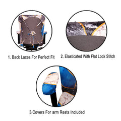 ELEGANTA Stretchable Office Chair Covers with Arm Rest Covers | Removable | Washable | White & Teal Marble
