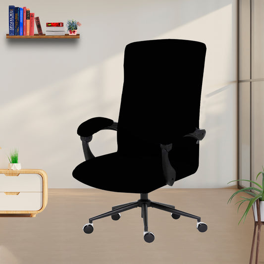 ELEGANTA Stretchable Boss Office Chair Covers with Armrest Covers | Solid and Printed Slipcovers | Solid Black