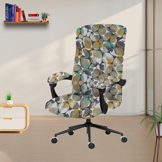 ELEGANTA Stretchable Boss Office Chair Covers with Armrest Covers | Solid and Printed Slipcovers |  Classic Pebbles