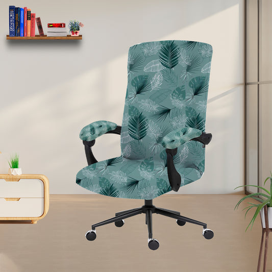 ELEGANTA Stretchable Boss Office Chair Covers with Armrest Covers | Solid and Printed Slipcovers |  Light Green Fern