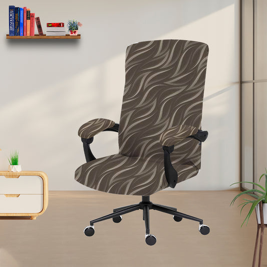 ELEGANTA Stretchable Boss Office Chair Covers with Armrest Covers | Solid and Printed Slipcovers | Brown Leaf
