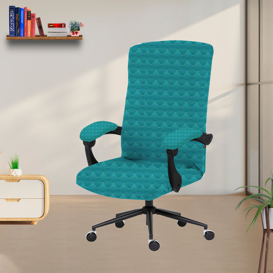 ELEGANTA Stretchable Boss Office Chair Covers with Armrest Covers | Solid and Printed Slipcovers | Green Polka