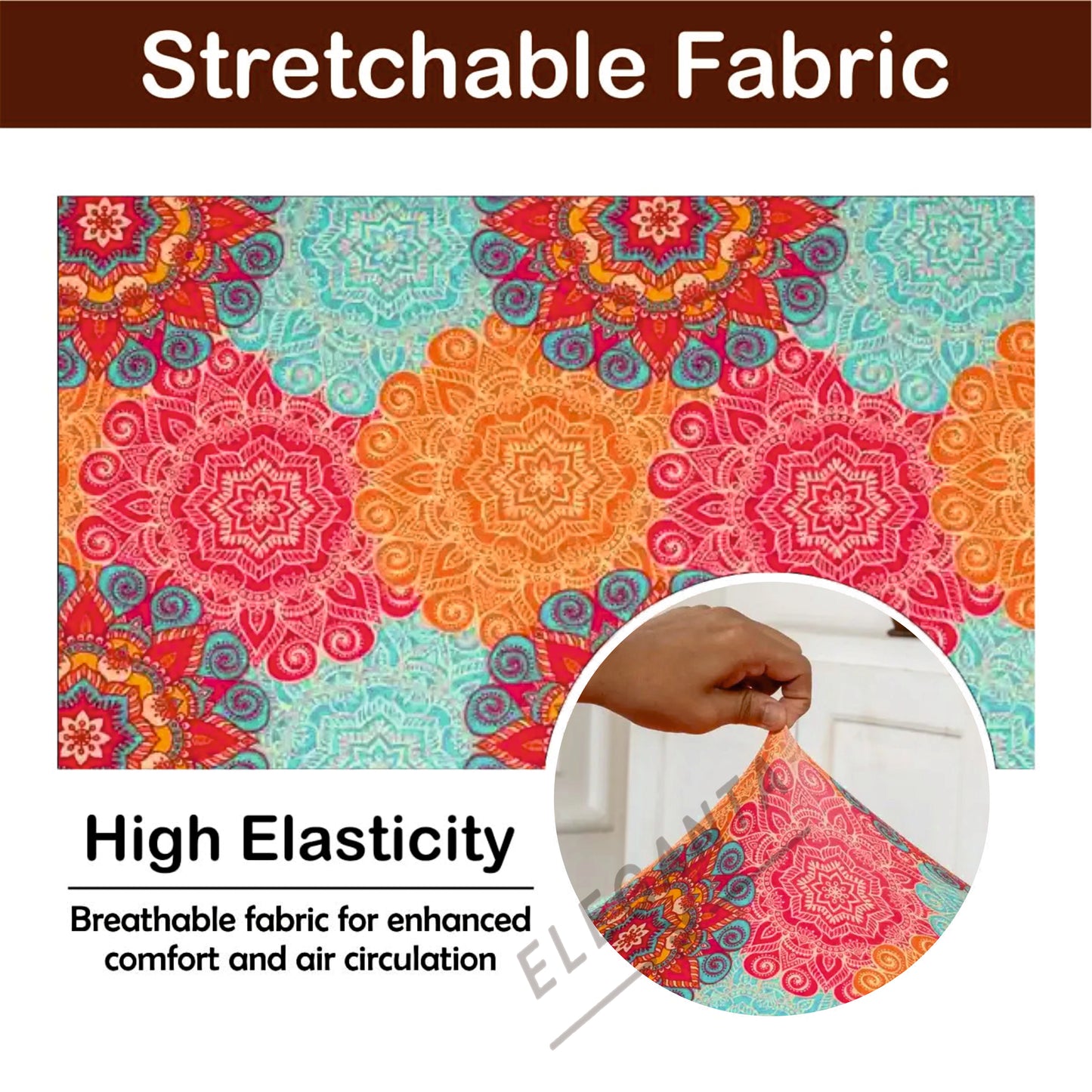 ELEGANTA Stretchable Boss Office Chair Covers with Armrest Covers | Solid and Printed Slipcovers | Multi Mandala