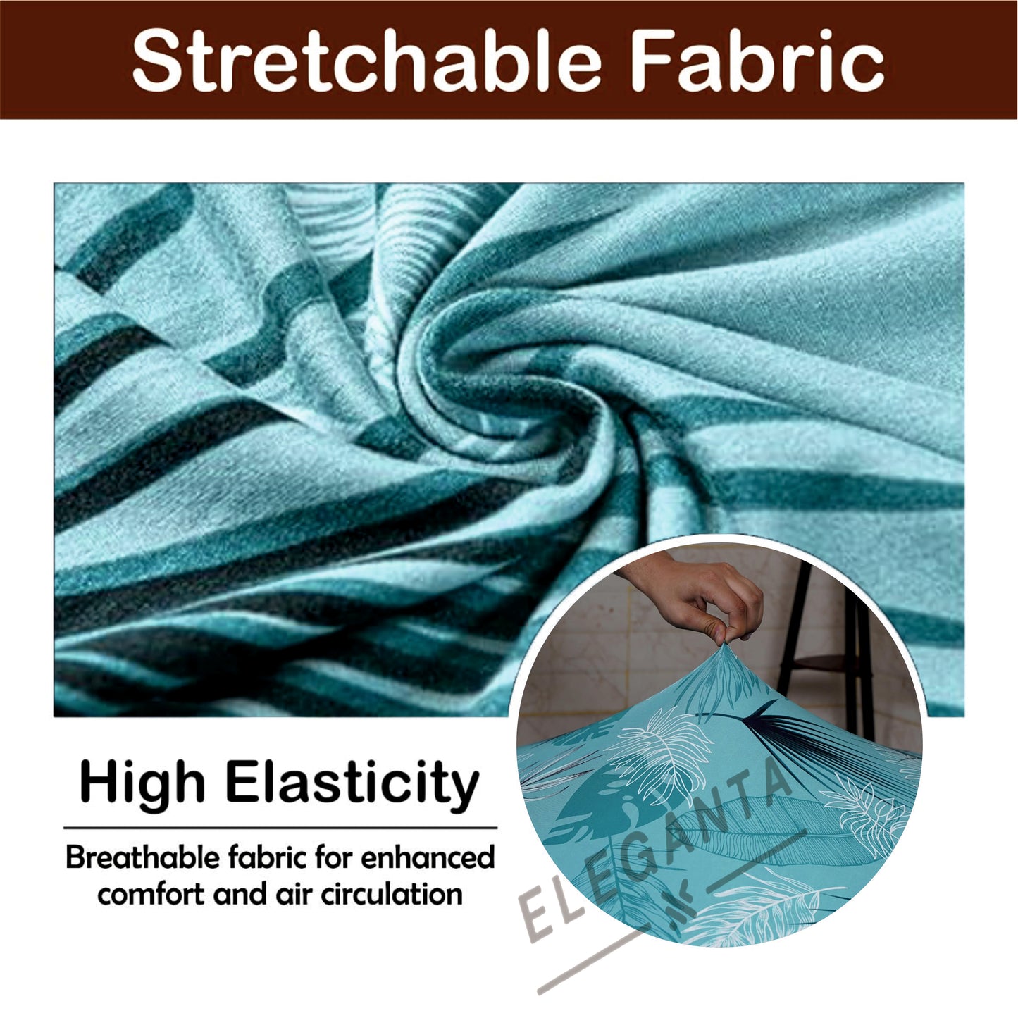 ELEGANTA Stretchable Boss Office Chair Covers with Armrest Covers | Solid and Printed Slipcovers |  Light Green Fern